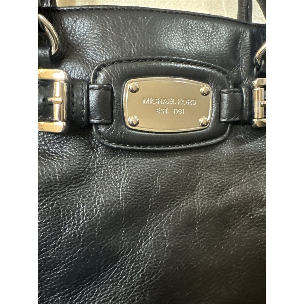 Michael Kors Hamilton Black Pebbled Leather Shoulder Crossbody Bag Satchel Purse - Picture 3 of 8